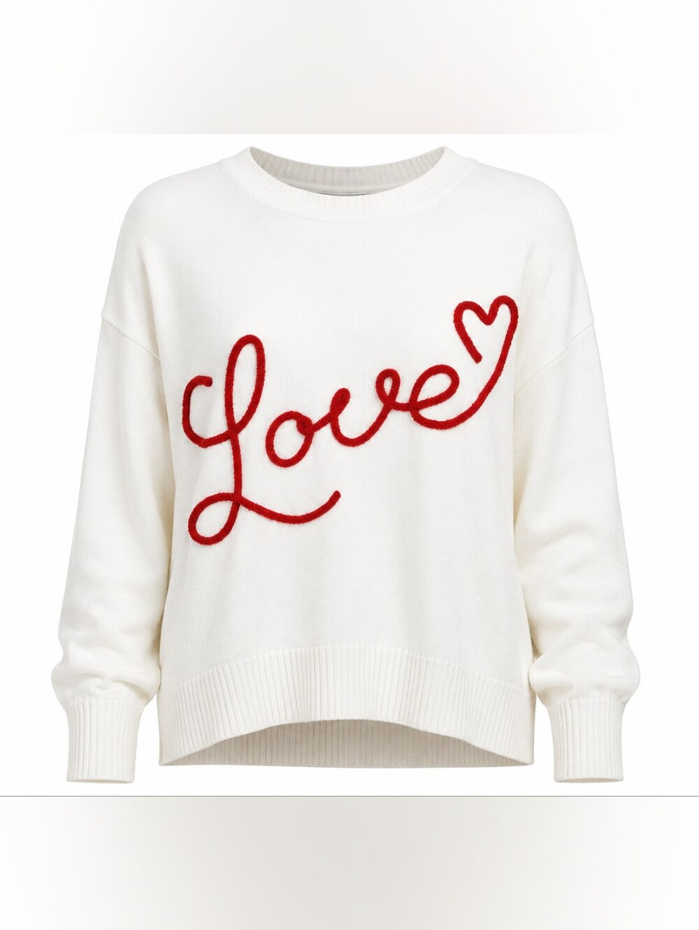 33 Degrees Love Heart Sweater White Red Script Pullover XL NWT Valentine's Day